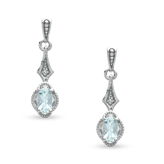 Cushion-Cut Aquamarine and Diamond Accent Drop Earrings in 10K White Gold
