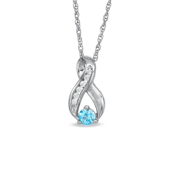 4.0mm Blue Topaz and 1/10 CT. T.W. Diamond Infinity Loop Pendant in ...