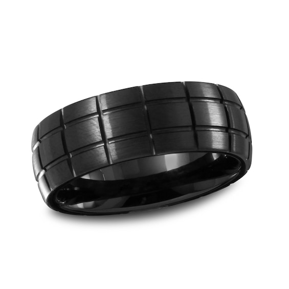 Men's 8.0mm Dome Grid Black Ceramic Band