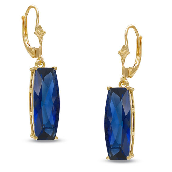 Cushion-Cut Lab-Created Blue Sapphire Bar Drop Earrings in 10K Gold ...