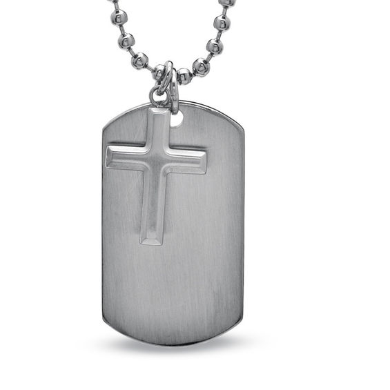 Men's Cross and Dog Tag Pendant in Stainless Steel - 22