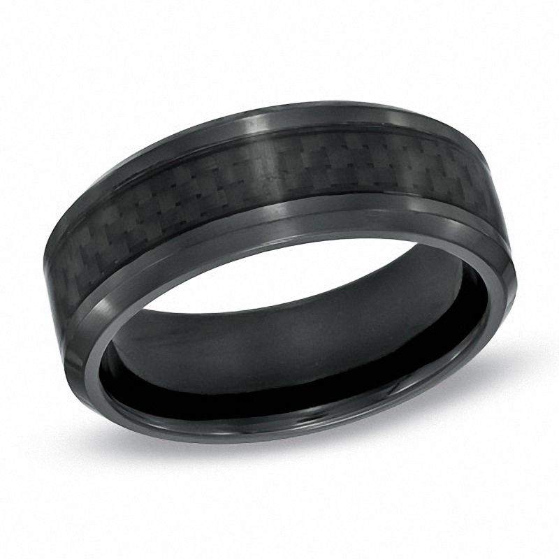 Men's 8.0mm Comfort Fit Carbon Fiber Inlay Black Titanium Wedding Band -  Size 10 | Zales