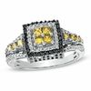 Thumbnail Image 0 of 3/4 CT. T.W. Princess-Cut Enhanced Yellow, Black and White Diamond Square Ring in Sterling Silver