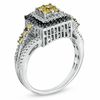 Thumbnail Image 1 of 3/4 CT. T.W. Princess-Cut Enhanced Yellow, Black and White Diamond Square Ring in Sterling Silver