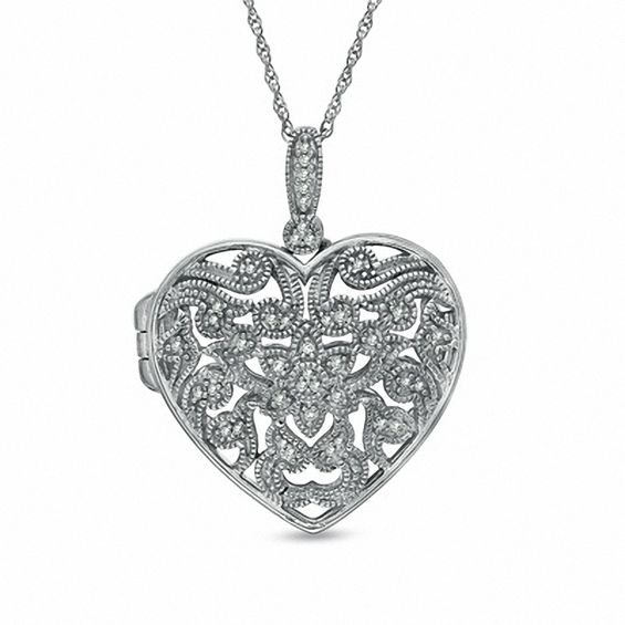 1/10 CT. T.w. Diamond Filigree Heart Locket in Sterling Silver