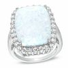Thumbnail Image 0 of Cushion-Cut Lab-Created Opal and White Sapphire Frame Ring in Sterling Silver