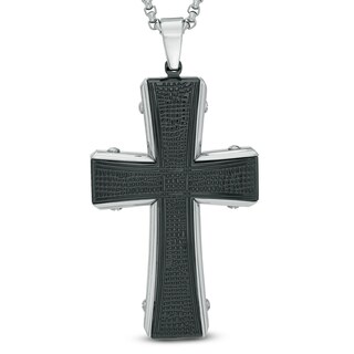 Men's Shaquille O'Neal Textured Cross Pendant in Two-Tone Stainless ...