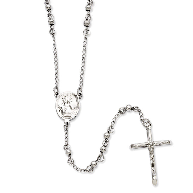 Rosary Necklace in Stainless Steel - 25"