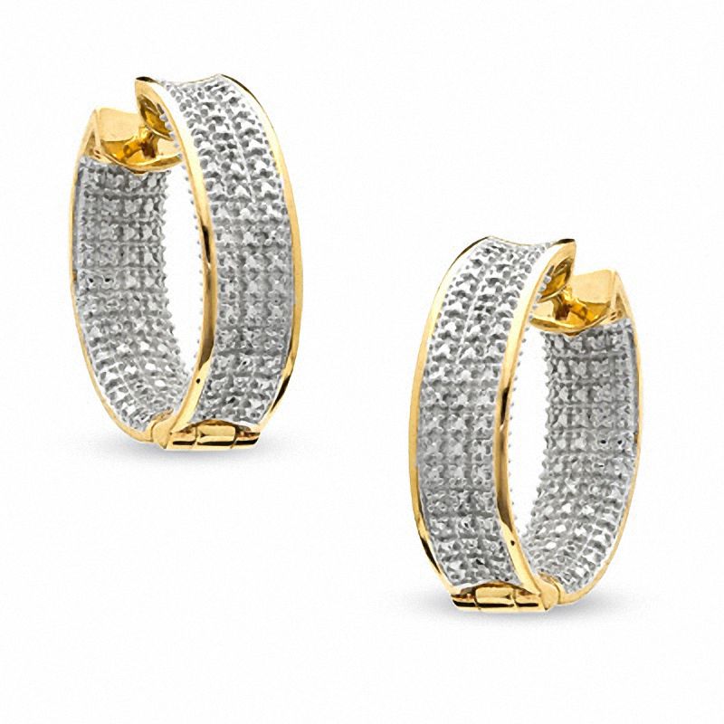 Main Image 1 of Diamond Accent Huggie Hoop Earrings in Sterling Silver and 18K Gold Plate