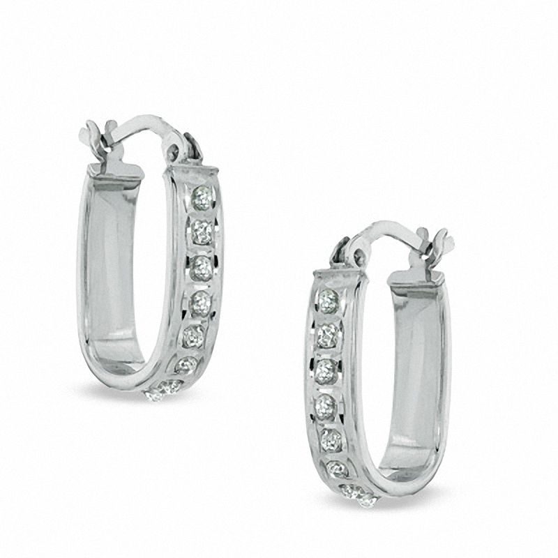 Diamond Fascination™ U-Huggie Hoop Earrings in Sterling Silver with Platinum Plating
