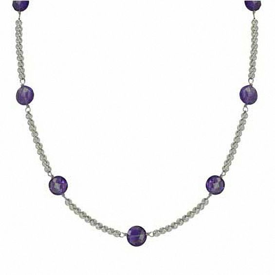 Coin-Shaped Amethyst and Brilliance Bead Necklace in Sterling Silver ...