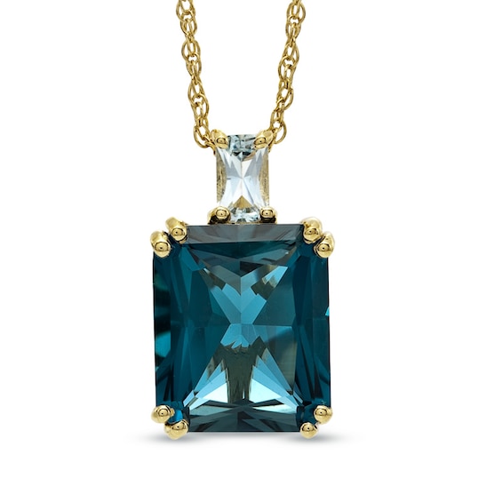Radiant-Cut London and Sky Blue Topaz Pendant in Sterling Silver with 14K Gold Plate