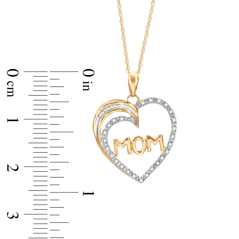 1/10 CT. T.W. Diamond "MOM" Heart Pendant in 10K Gold