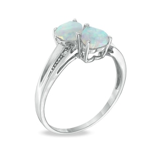 Heart-Shaped Lab-Created Opal and Diamond Accent Double Heart Ring in ...