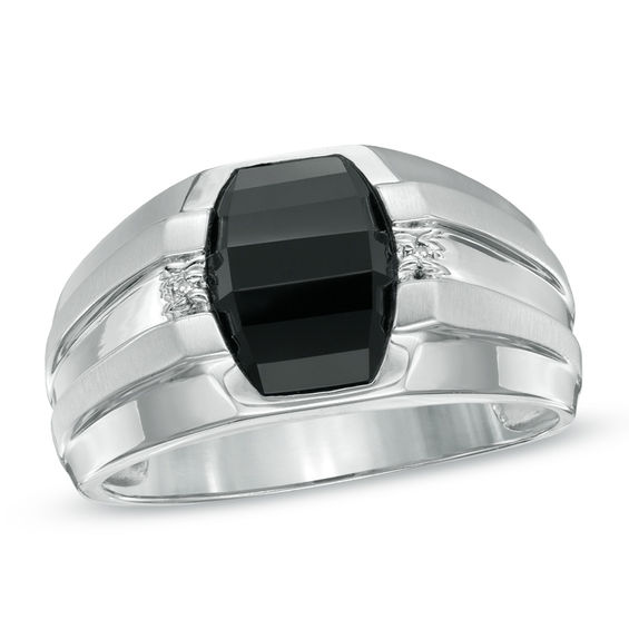 Men's Oval Onyx and Diamond Accent Ring in 10K White Gold | Online ...