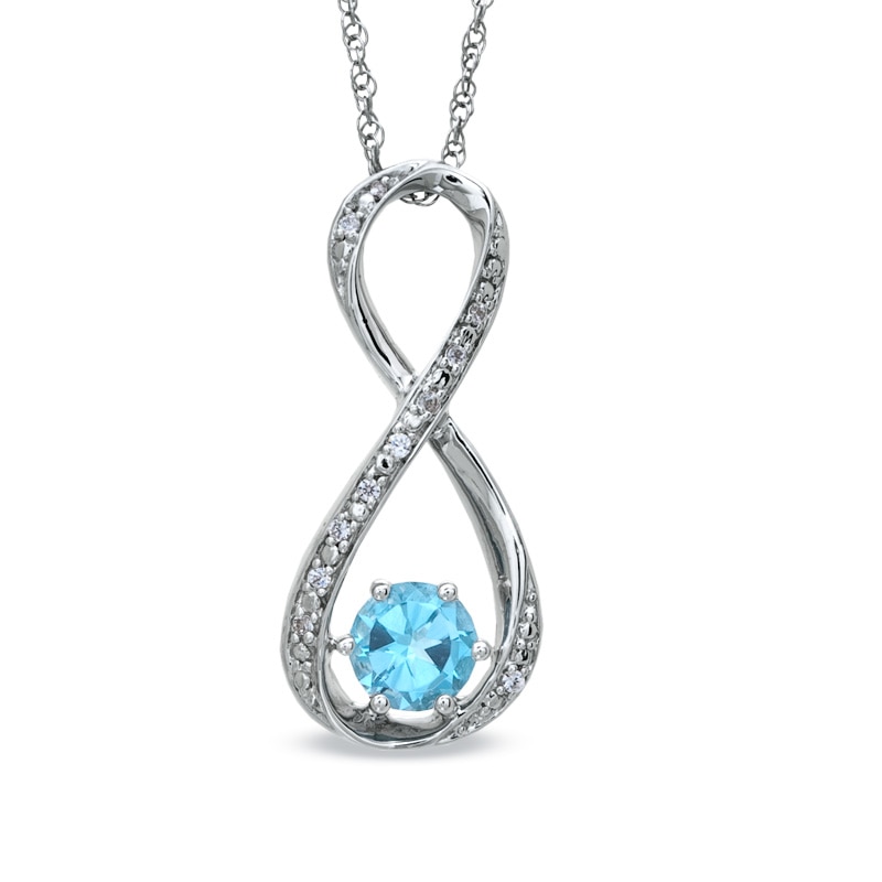 5.5mm Blue Topaz and Diamond Accent Infinity Pendant in Sterling Silver ...