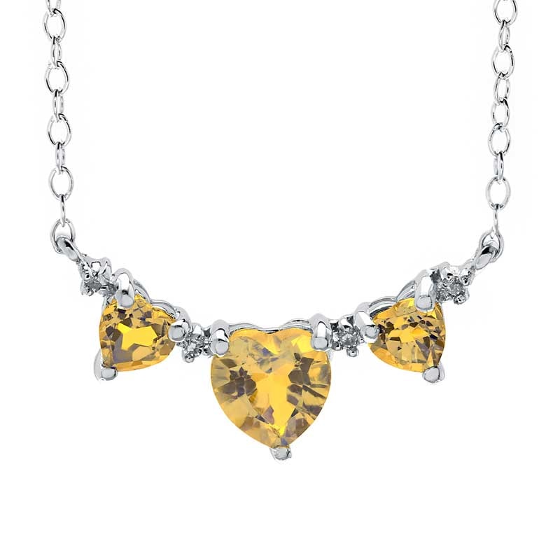 Heart-Shaped Citrine and Diamond Accent Three Stone Necklace in Sterling Silver
