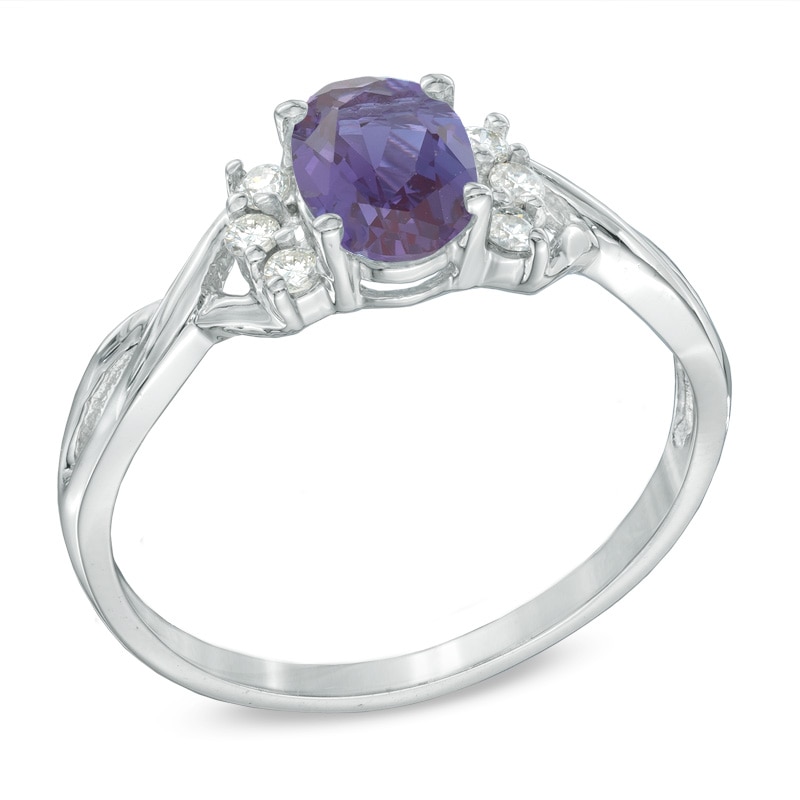 Oval Lab-Created Alexandrite and 1/8 CT. T.W. Diamond Ring in 10K White ...