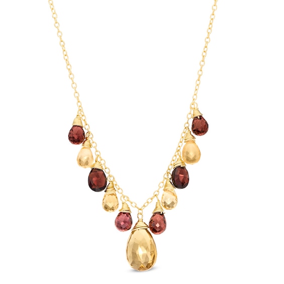 Briolette Multi-Gemstone Necklace in Sterling Silver with 18K Gold Plate - 17.75"
