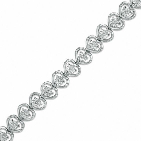 Diamond Accent Heart Line Bracelet in Sterling Silver - 7.25"