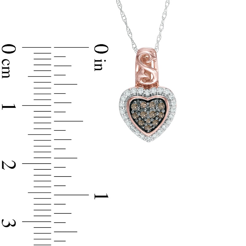 1/5 CT. T.W. Champagne and White Diamond Cluster Heart Pendant in 10K Rose Gold