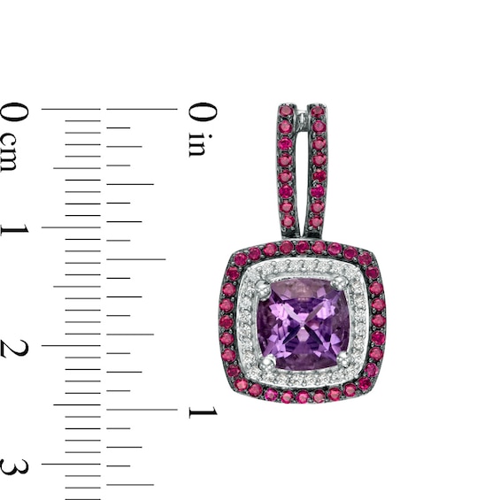 8.0mm Cushion-Cut Amethyst, Lab-Created Ruby and White Sapphire Drop Earrings in Sterling Silver
