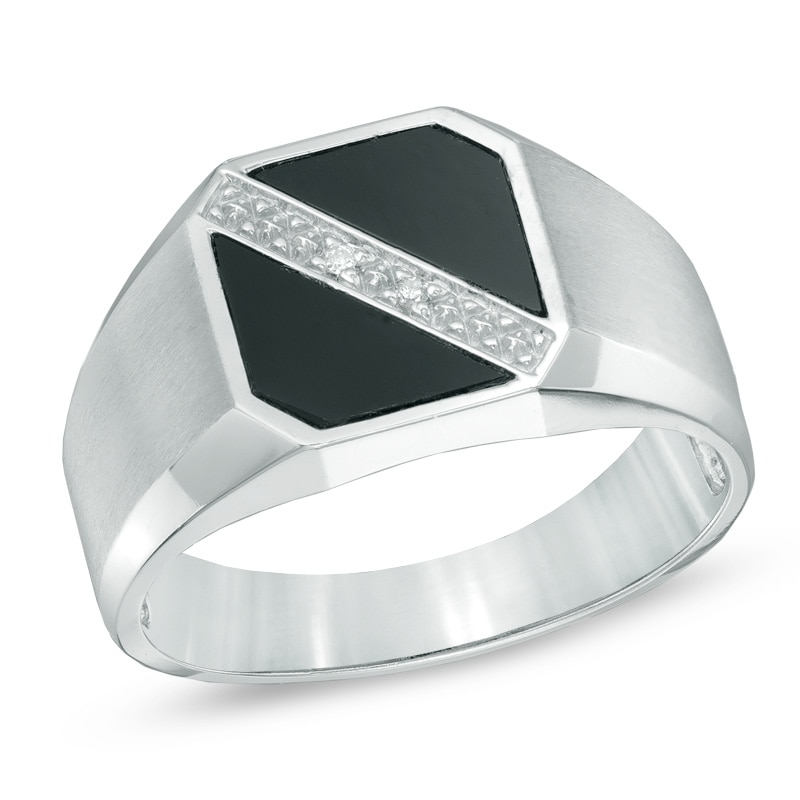 Men's Onyx and Diamond Accent Ring in 10K White Gold | Zales