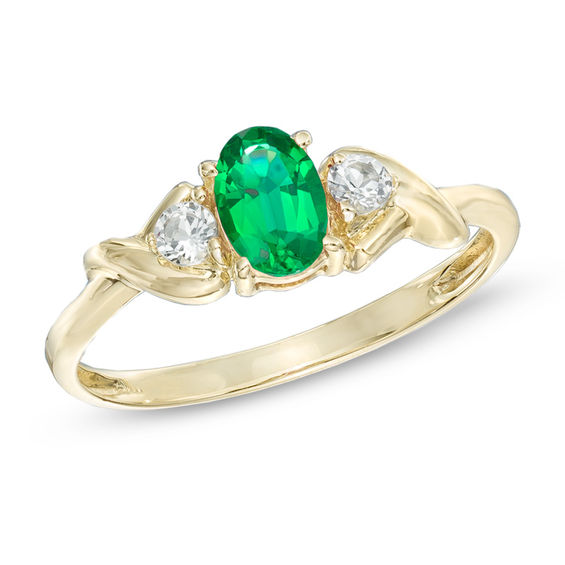 Oval Lab-Created Emerald and White Topaz Ring in 10K Gold | Online ...