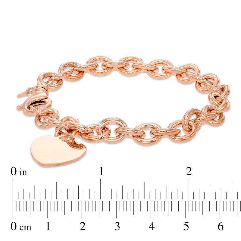 7.6mm Chunky Link Chain Bracelet with Heart Charm in Sterling Silver with 14K Rose Gold Plate - 7.5"