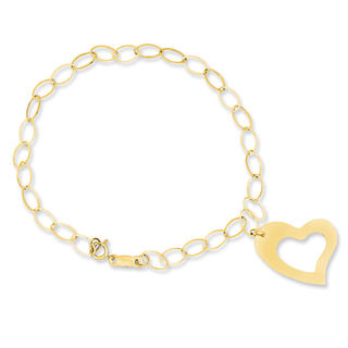 Heart Dangle Charm Bracelet in 14K Gold - 7.25