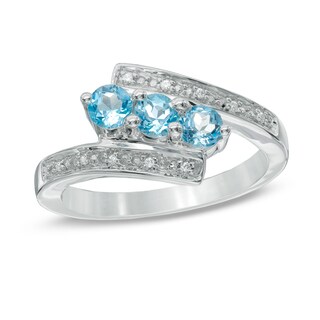 Blue Topaz and Diamond Accent Three Stone Bypass Ring in Sterling ...