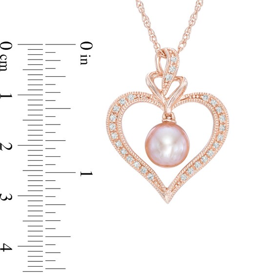 Cultured Freshwater Pearl and Lab-Created White Sapphire Heart Pendant in Sterling Silver with 14K Rose Gold Plate