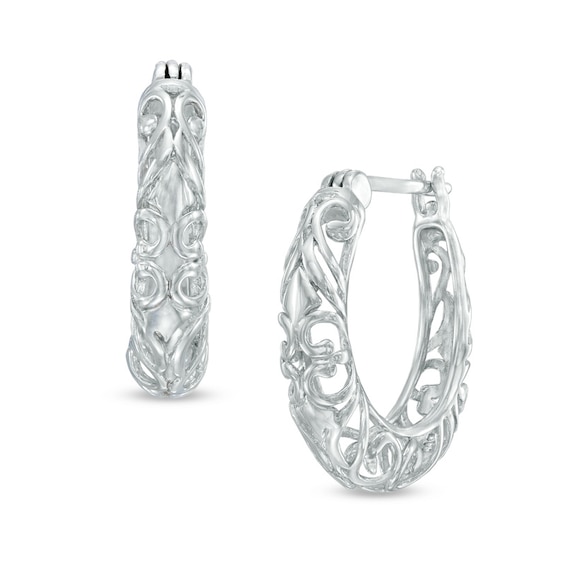 Scroll Hoop Earrings in Sterling Silver | Zales