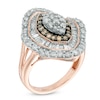 Thumbnail Image 1 of 2 CT. T.W. Champagne and White Diamond Marquise Cluster Frame Ring in 10K Rose Gold