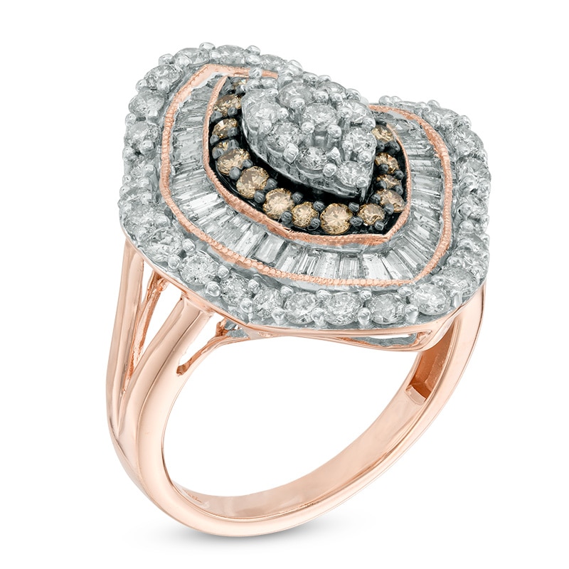 2 CT. T.W. Champagne and White Diamond Marquise Cluster Frame Ring in 10K Rose Gold