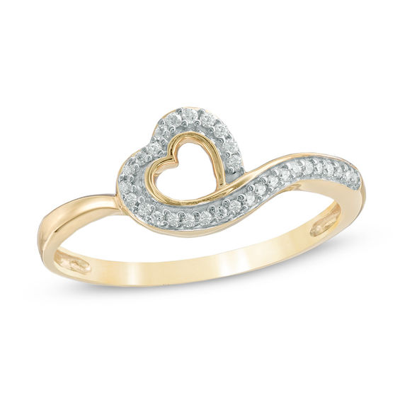 1/10 CT. T.W. Diamond Tilted Heart Ring in 10K Gold | Online Exclusives ...