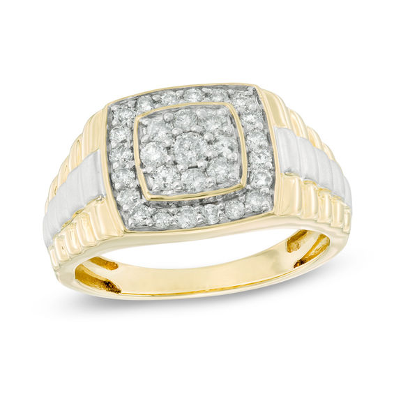 Men's 3/4 CT. T.W. Diamond Square Anniversary Ring in 10K Two-Tone Gold ...