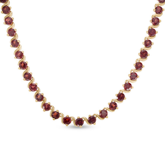 4.0mm Garnet Cascading Tennis Necklace in Sterling Silver with 18K Gold ...