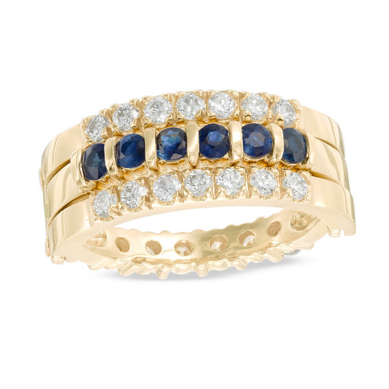 Blue Sapphire and 5/8 CT. T.W. Diamond Reversible Anniversary Band in ...