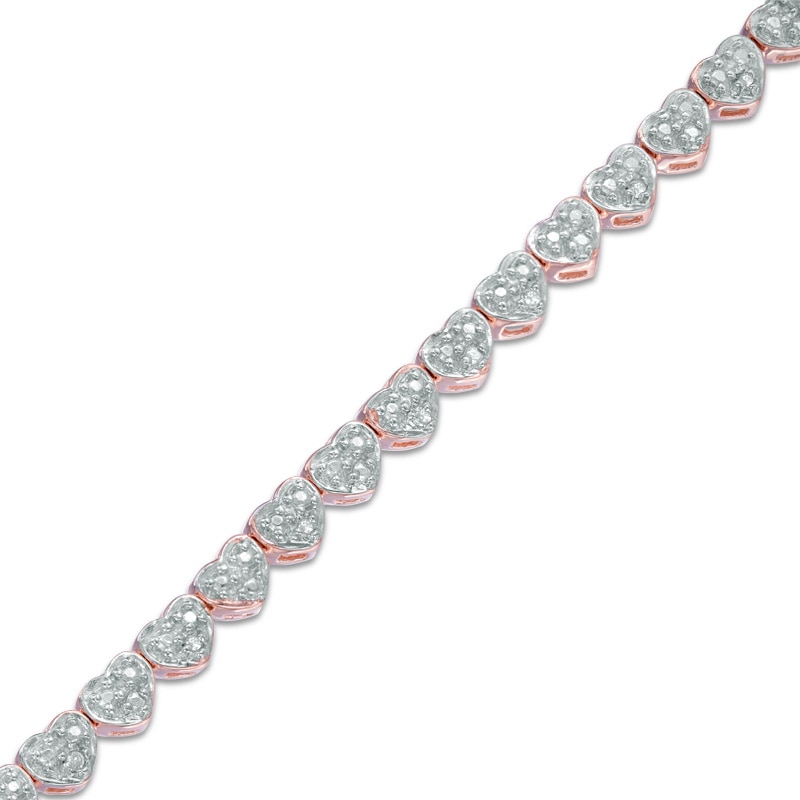 1/10 CT. T.W. Diamond Heart Bracelet in Sterling Silver and 18K Rose Gold  Plate - 7.25" | Zales
