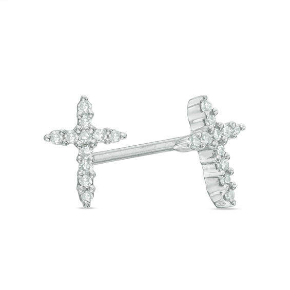 Diamond Accent Cross Stud Earrings in 10K White Gold | Diamond Earrings ...