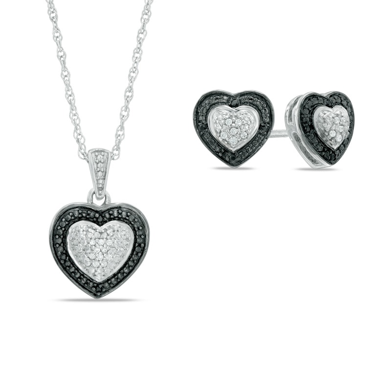 1/15 CT. T.W. Enhanced Black and White Diamond Heart-Shaped Pendant and ...