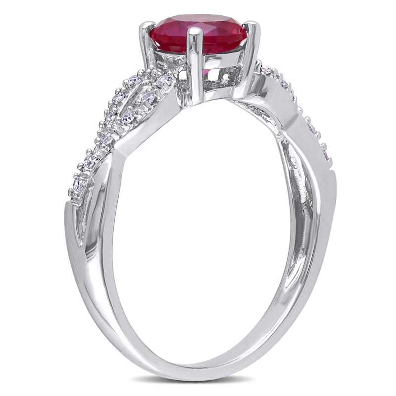 6.0mm Lab-Created Ruby and Diamond Accent Twist Ring in 10K White Gold ...