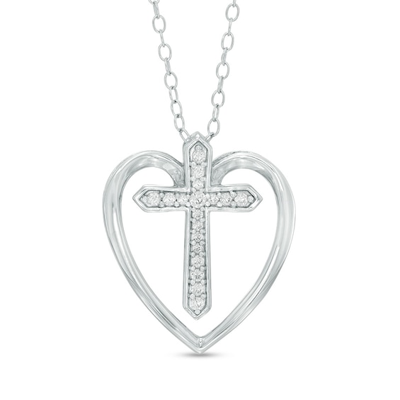 Diamond Accent Cross in Heart Pendant in Sterling Silver | Online ...