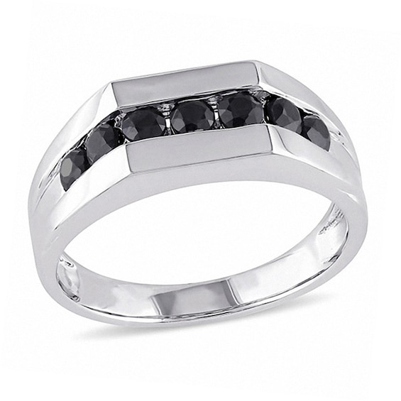 Men's Enhanced Black Sapphire Seven Stone Channel Band in Sterling ...