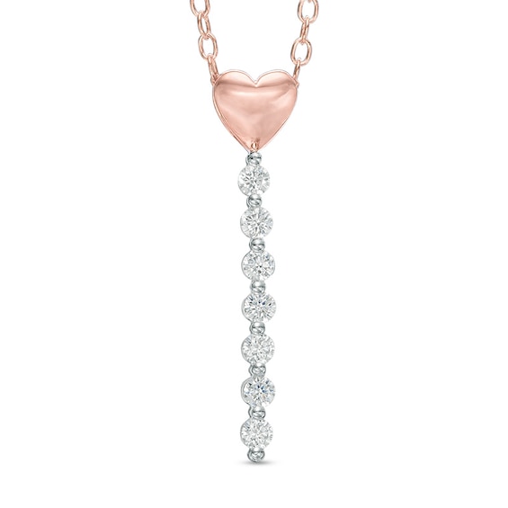 1/5 CT. T.w. Diamond Heart with Seven Stone Linear Bar Pendant in 10K Rose Gold