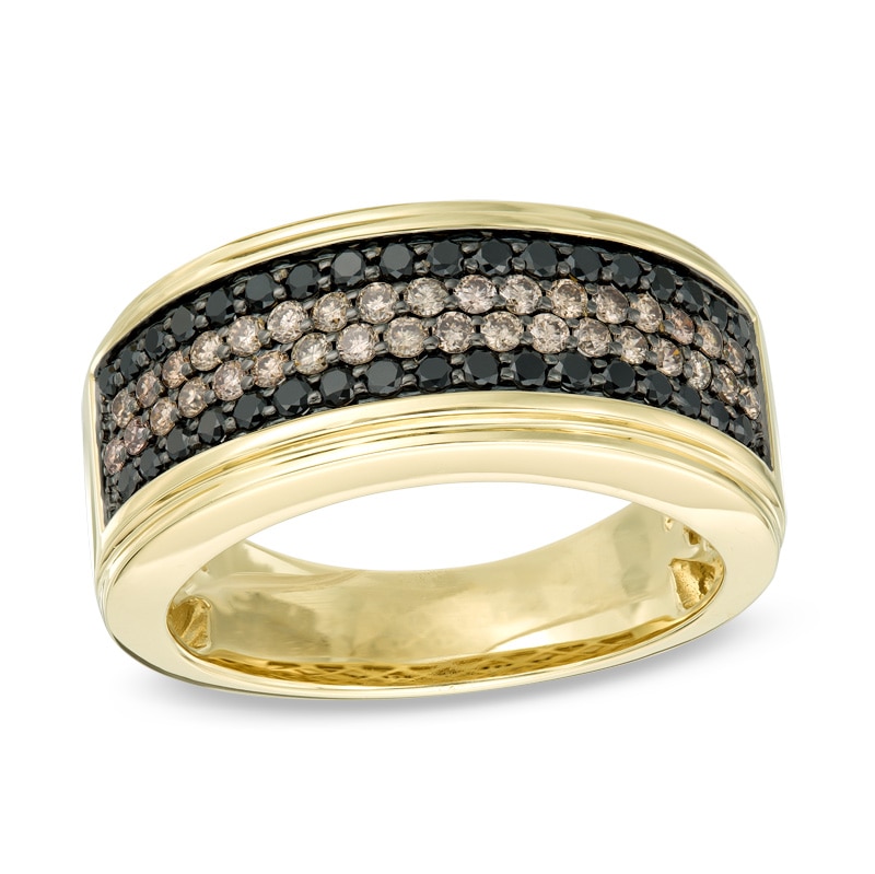 Men's 1 CT. T.W. Brown and Black Diamond Four Row Band in 10K Gold
