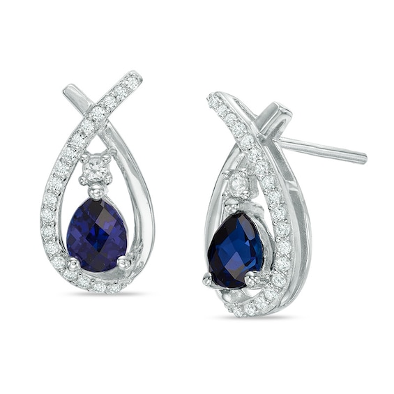 Pear-Shaped Lab-Created Blue and White Sapphire Teardrop Earrings in Sterling Silver