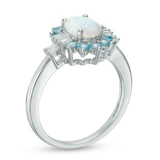 Blue Topaz, Oval Lab-Created Opal, and White Sapphire Starburst Frame ...