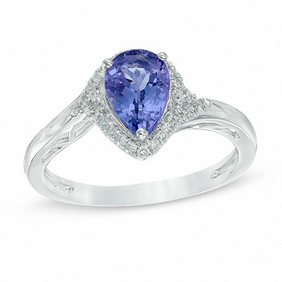 Pear-Shaped Tanzanite and 1/6 CT. T.W. Diamond Frame Bypass Ring in 14K ...